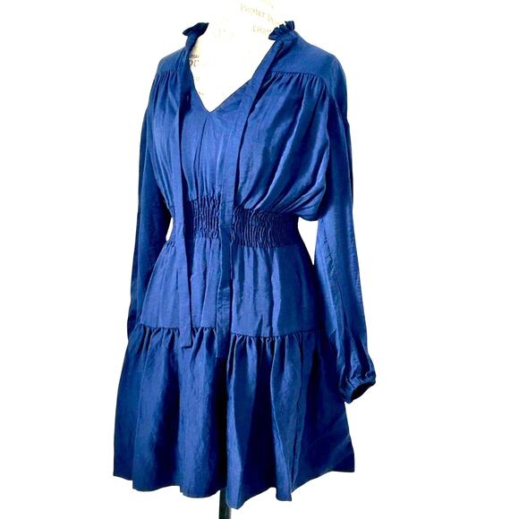 Maje navy blue smocked ruffle mini dress size 2 - Picture 1 of 11